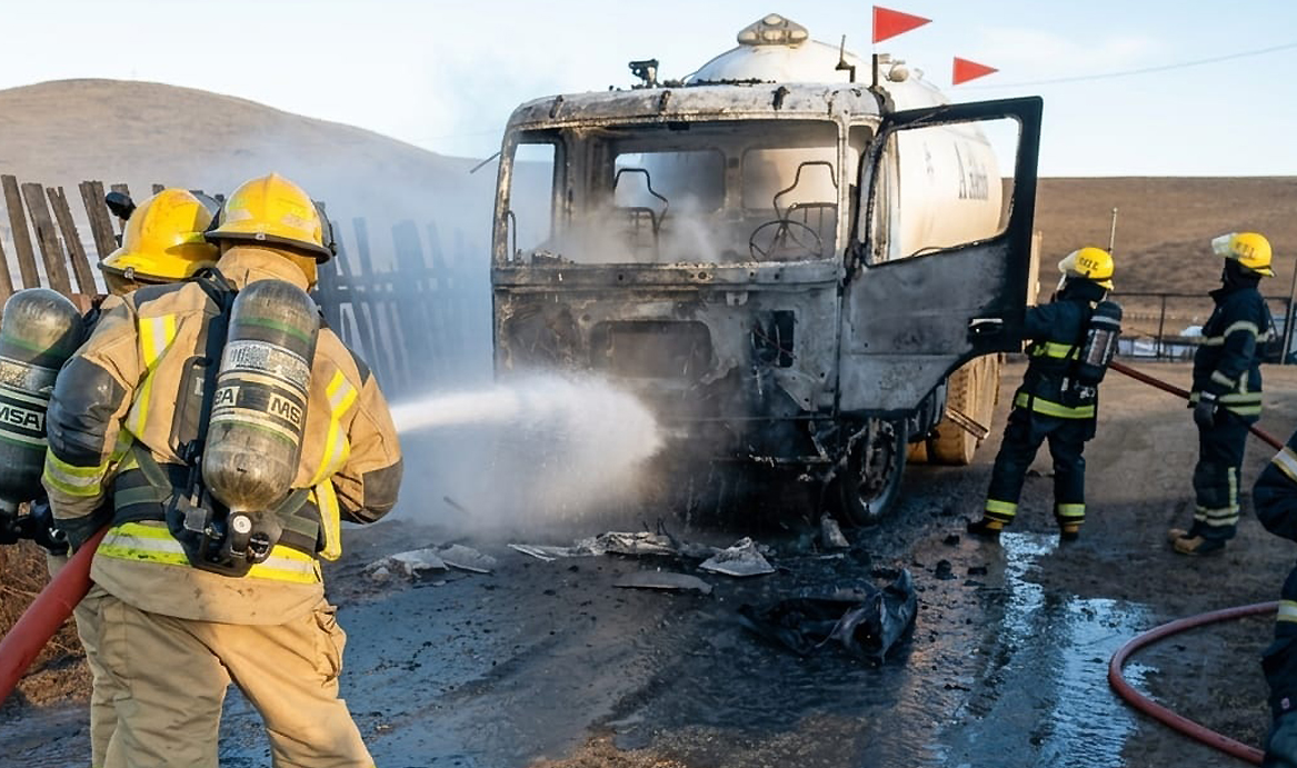 Principio de incendio en un camión de Gas Austral
